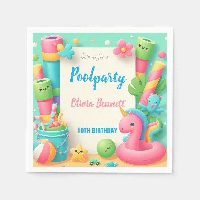 Guardanapo De Papel Natação de Aniversário do Partido da Piscina Editá (Frente)