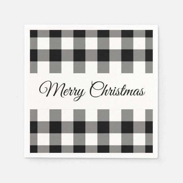 Guardanapo De Papel Natal Alegre Xadrez Preto E Branco Rústico (Frente)