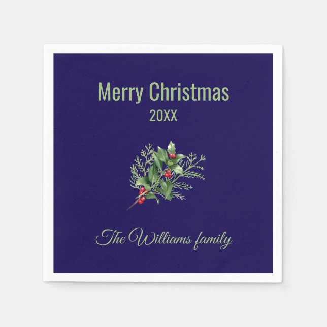 Guardanapo De Papel Natal Botânico Simples e Elegante (Frente)