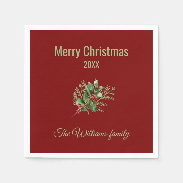 Guardanapo De Papel Natal Botânico Simples e Elegante (Frente)