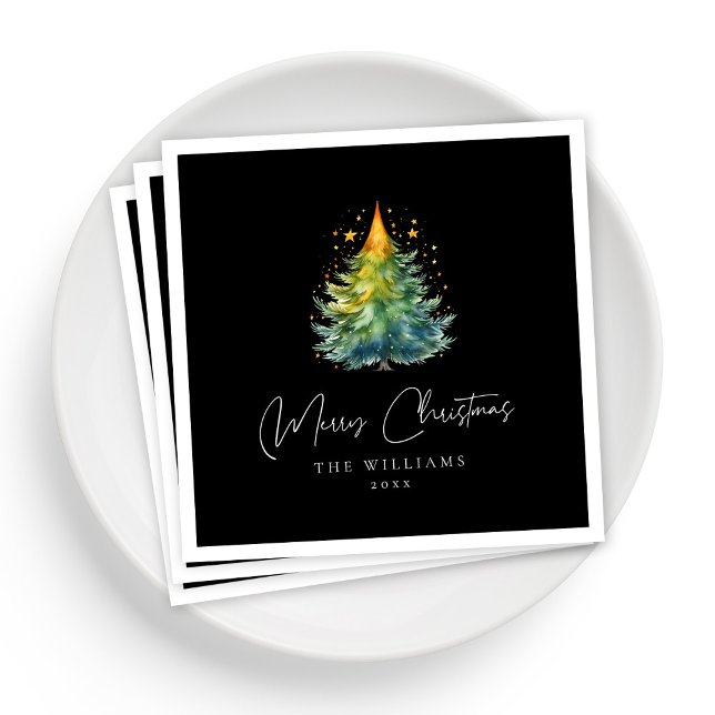 Guardanapo De Papel Natal branco e preto personalizado (Personalized Elegant Black and White Christmas Napkins)