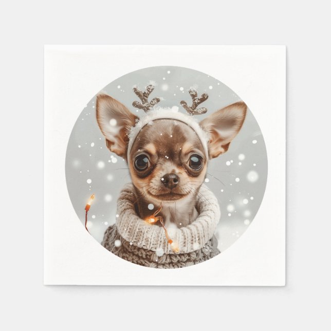 Guardanapo De Papel Natal Chihuahua Reindeer Dog (Frente)
