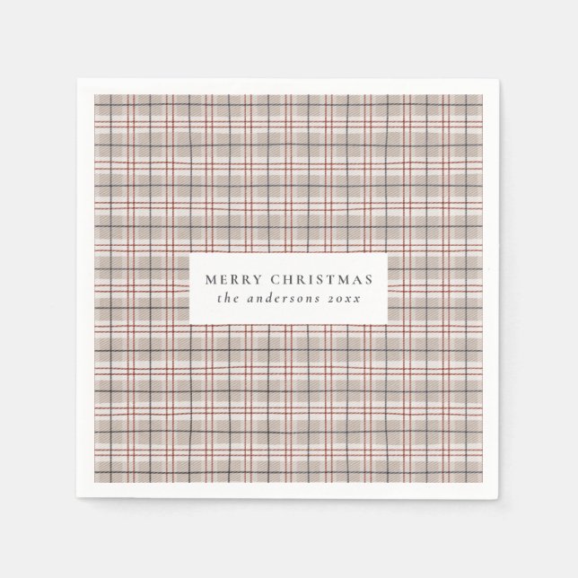 Guardanapo De Papel Natal clássico da Xadrez Beige Tartan (Frente)