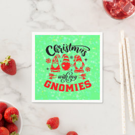 Guardanapo De Papel Natal com os meus Gnomos - Verde Vermelho Engraçad