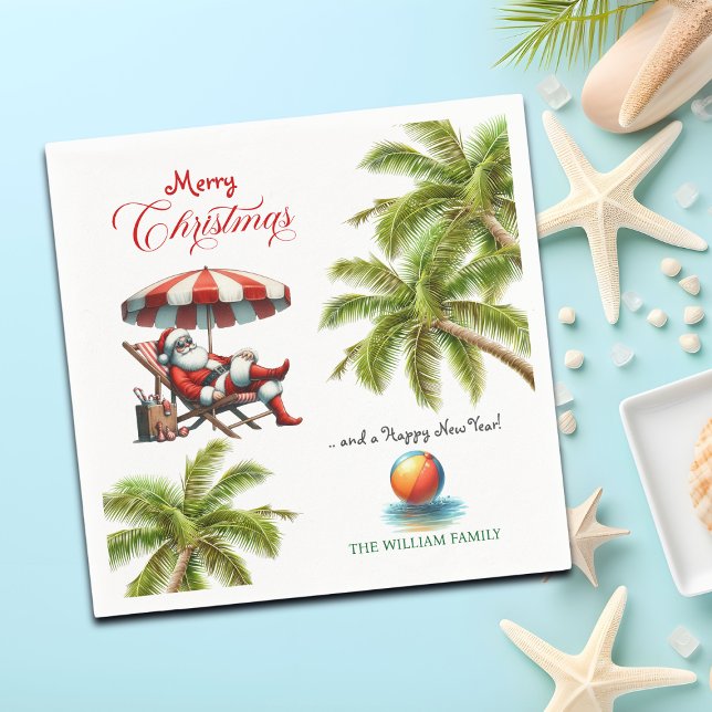 Guardanapo De Papel Natal com Papai Noel sob um Guarda-Chuva de Praia (Criador carregado)