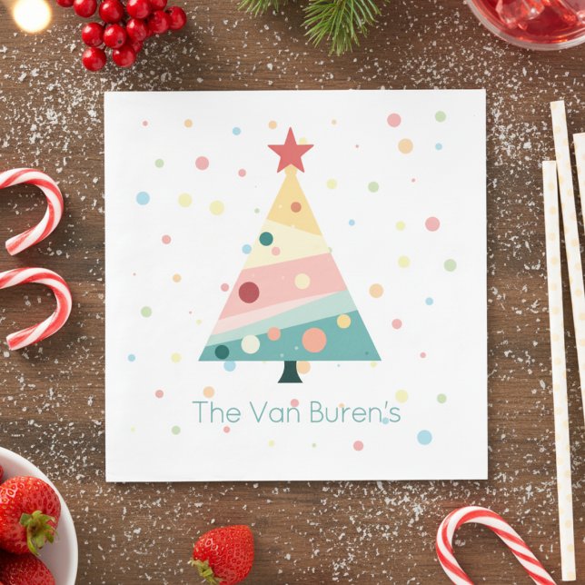 Guardanapo De Papel Natal da Bolinhas de Pastel Moderno Whimsical (Pastel color polka dot Christmas tree napkin)