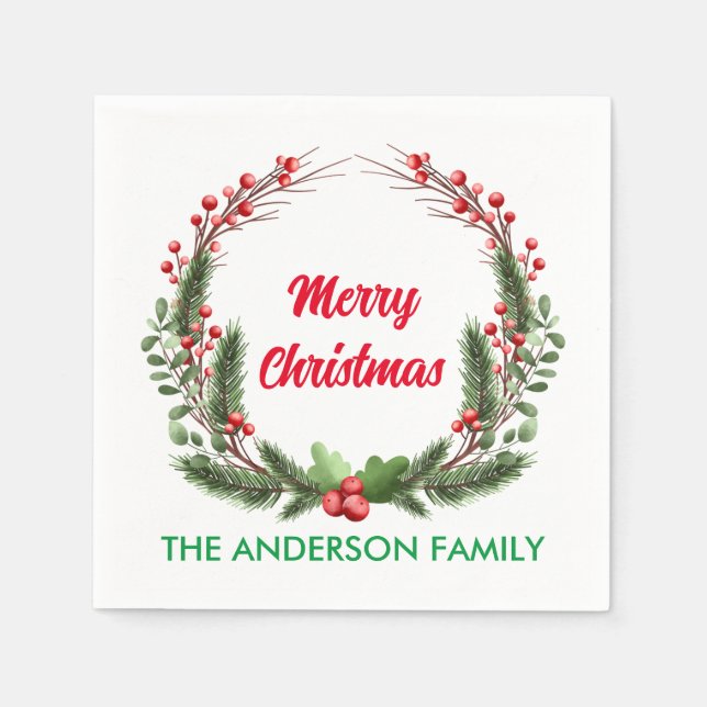 Guardanapo De Papel Natal da família Red Holly Berry (Frente)
