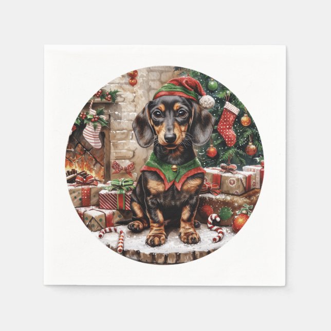 Guardanapo De Papel Natal Dachshund Dogs Elf (Frente)
