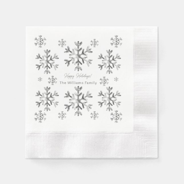 Guardanapo De Papel Natal das Cinzas elegantes Faux Silver Snowflakes (Frente)