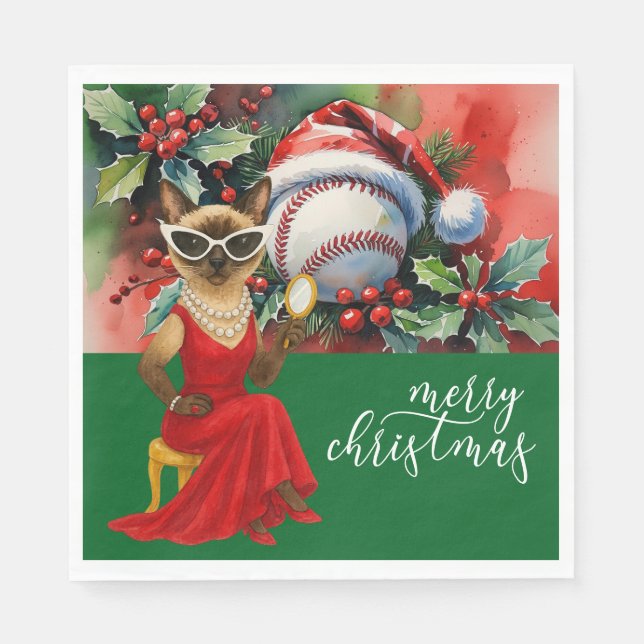 Guardanapo De Papel Natal de baseball temático para os amantes de gato (Frente)