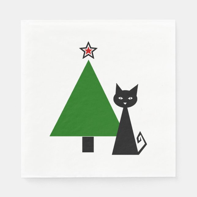 Guardanapo De Papel Natal de Gato Negro (Frente)