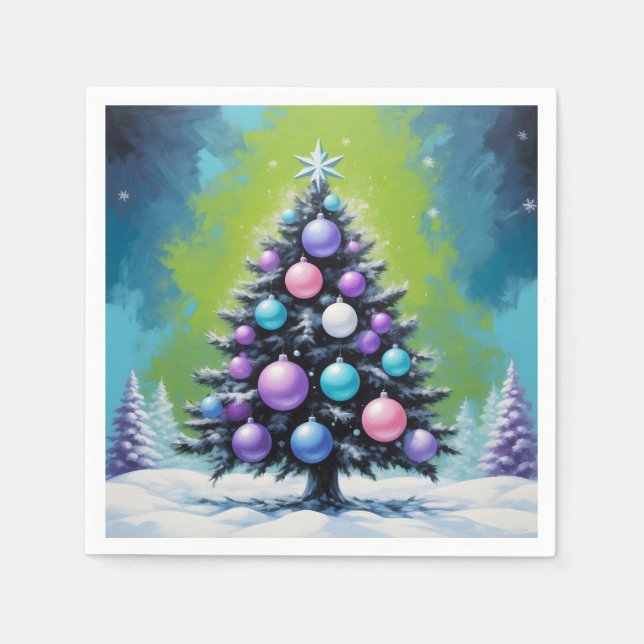 Guardanapo De Papel Natal de pop Art Synthwave com Violeta Verde Ácido (Frente)