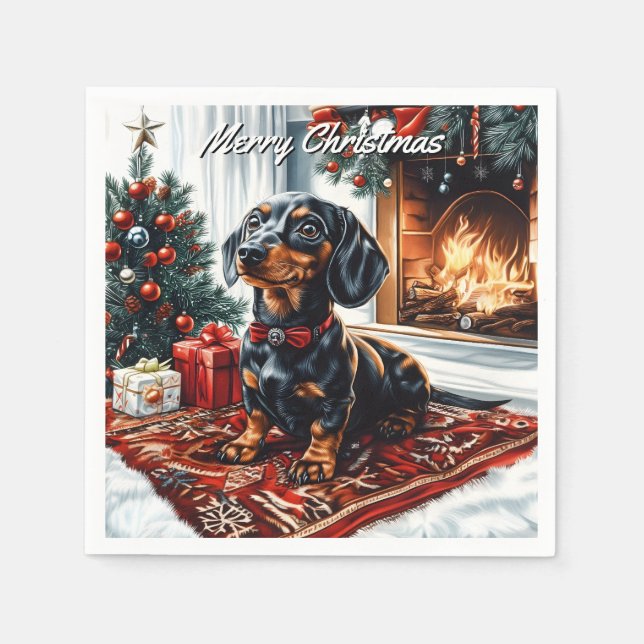 Guardanapo De Papel Natal de Tan Dachshund (Frente)