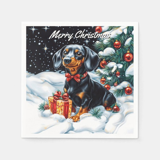 Guardanapo De Papel Natal de Tan Dachshund (Frente)