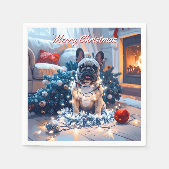 Guardanapo De Papel Natal do Buldogue Francês (Frente)