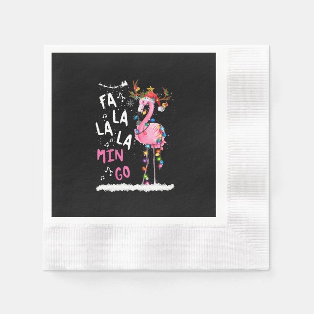 Guardanapo De Papel Natal - Fa-La-La-Mingo Flamingo Com Natal (Frente)