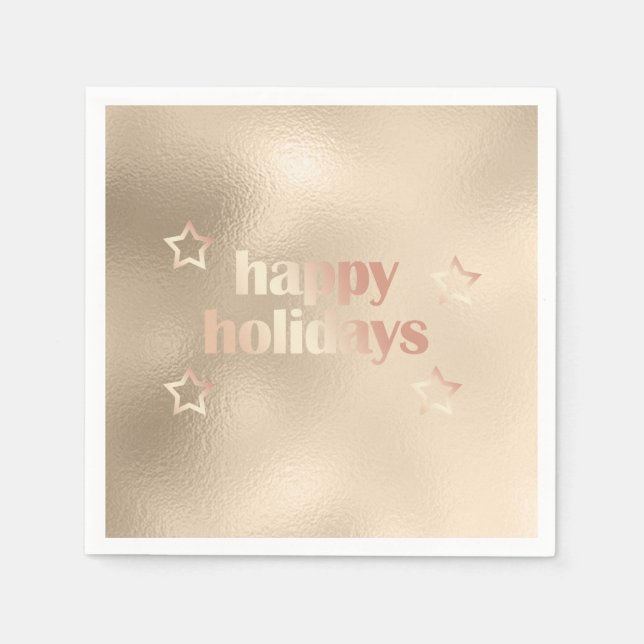 Guardanapo De Papel Natal feliz com rosa de cobre elegante (Frente)