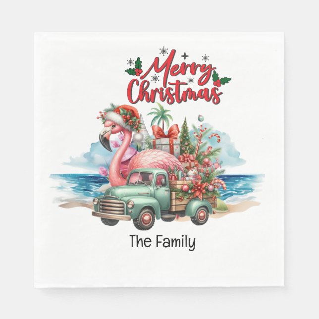 Guardanapo De Papel Natal Flamingo em julho na praia (Frente)