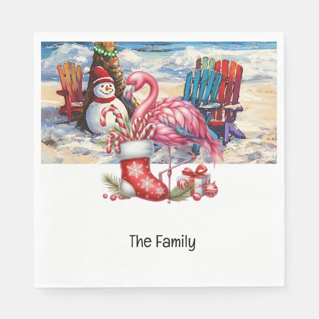 Guardanapo De Papel Natal Flamingo em julho na praia (Frente)