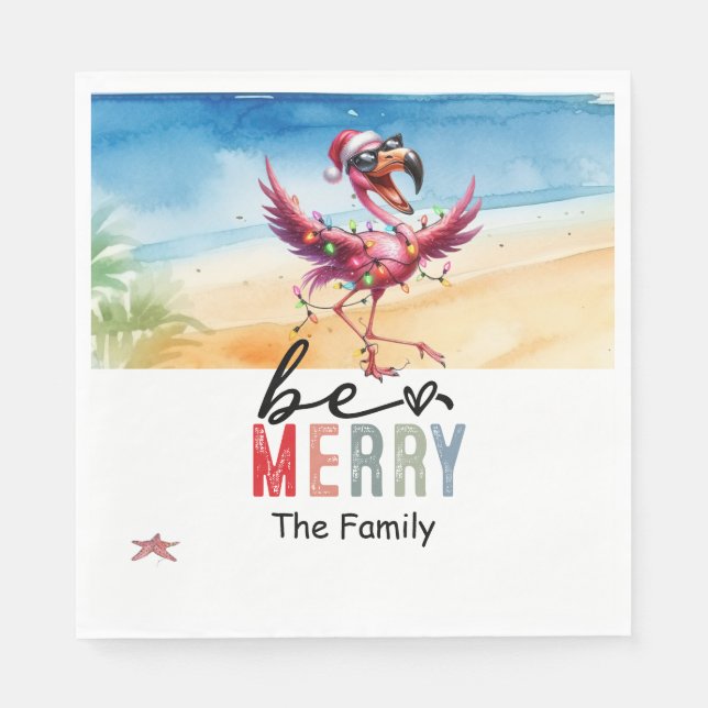 Guardanapo De Papel Natal Flamingo em julho na praia (Frente)