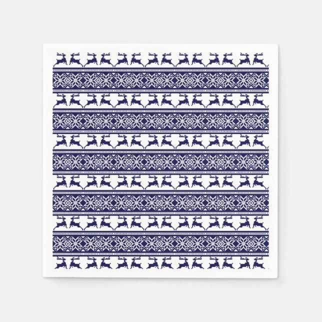 Guardanapo De Papel Natal, Folha Escandinava Azul e Branco (Frente)