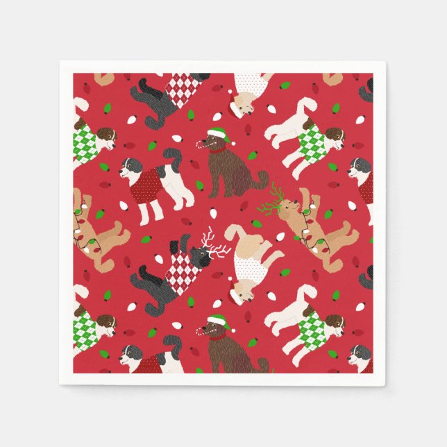 Guardanapo De Papel Natal Goldendoodle Labradoodle Napkins (Frente)
