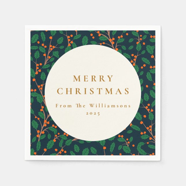 Guardanapo De Papel Natal Holly Botanical Greenerescer Personalizado D (Frente)