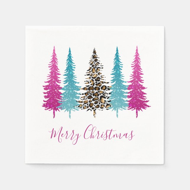 Guardanapo De Papel Natal impresso para animais de turquesa rosa moder (Frente)