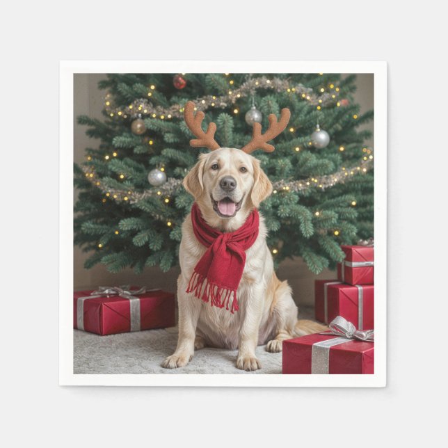 Guardanapo De Papel Natal Labrador Retriever Com Antlers (Frente)