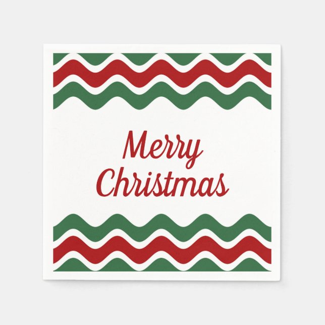 Guardanapo De Papel Natal Listras Vermelhas Verdes Elegantes (Frente)