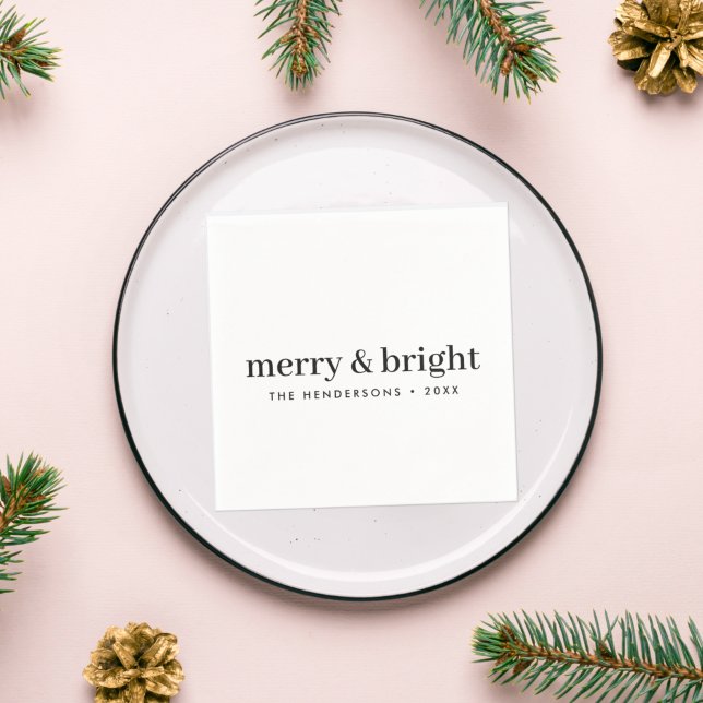 Guardanapo De Papel Natal mínimo | Feliz e branco simples e brilhante (Personalized Christmas napkins created for elegant, modern, and timeless table settings)