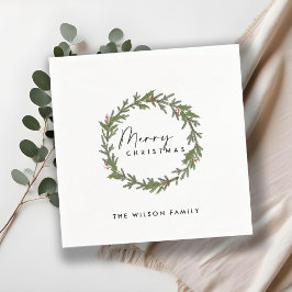 GUARDANAPO DE PAPEL NATAL MODERNO ELEGANTE HOLLY BERRY WREATH