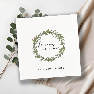 GUARDANAPO DE PAPEL NATAL MODERNO ELEGANTE HOLLY BERRY WREATH