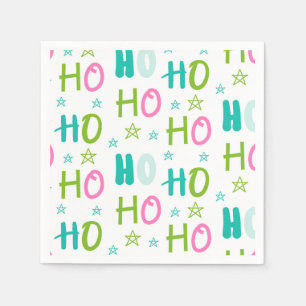 Guardanapo De Papel Natal Moderno Ho Ho Rosa Verde Estrelas