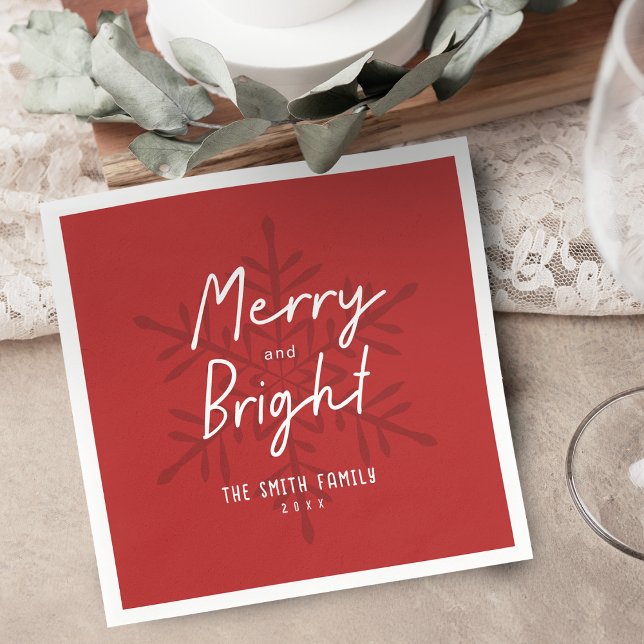 Guardanapo De Papel Natal Moderno Script Alegre & Brilhante Flocos de  (Modern Script Merry & Bright Snowflakes Christmas Napkins)