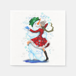 Guardanapo De Papel Natal Napkins Feliz Snowman e Dança de Rapariga