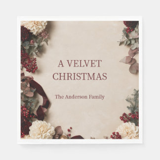 Guardanapo De Papel Natal Personalizado com Floral Bordeaux Velvet