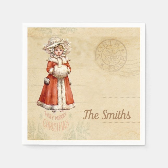 Guardanapo De Papel Natal Personalizado do Pequeno Caroler Vitoriano (Frente)