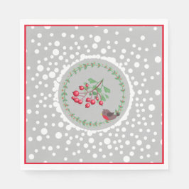 Guardanapo De Papel Natal Red Robin Wreath com neve