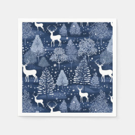 Guardanapo De Papel Natal Rena de Madeira de Inverno Azul Feriado
