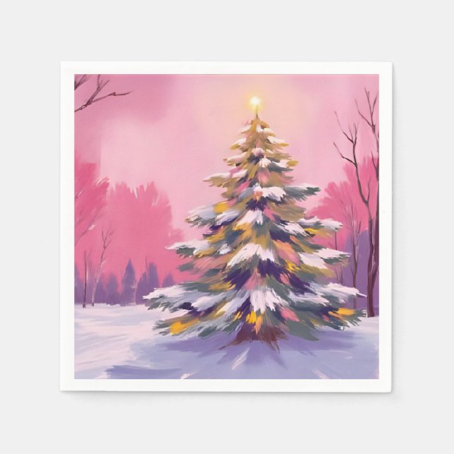 Guardanapo De Papel Natal Rosa Alegre | Feriado em Aquarela (Frente)