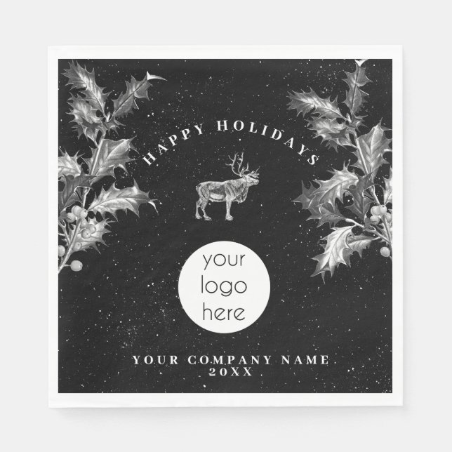 Guardanapo De Papel Natal Rustic Black White Holidy Business (Frente)