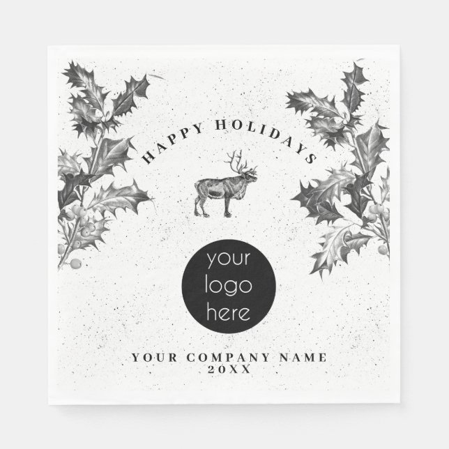 Guardanapo De Papel Natal Rustic Black White Holidy Business (Frente)