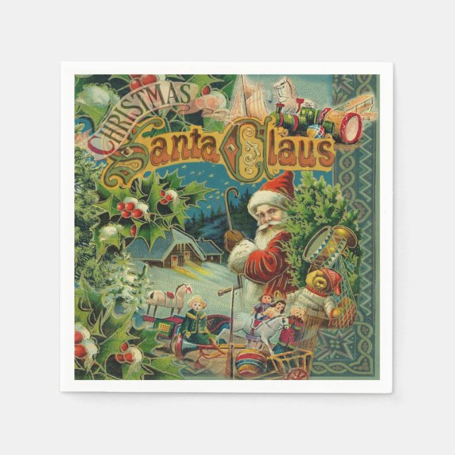 Guardanapo De Papel Natal Santa Claus Arte Antiquada (Frente)