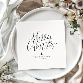 Guardanapo De Papel Natal Simples Preto e Branco em Caligrafia