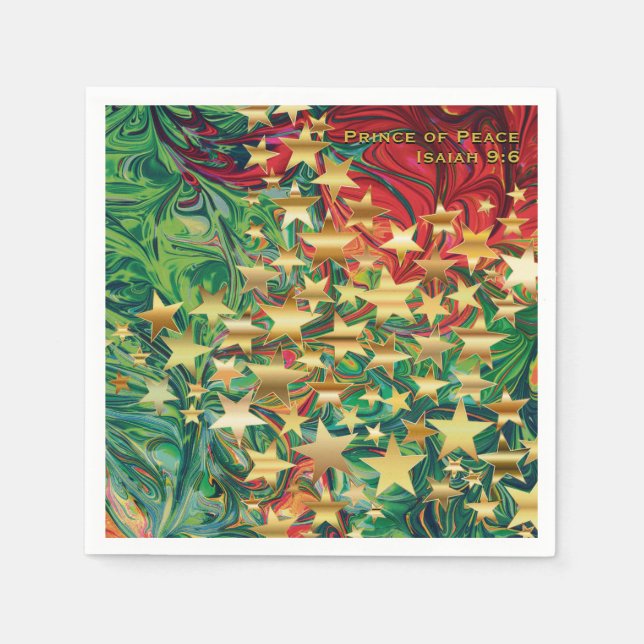 Guardanapo De Papel NATAL STARS Feriado Vermelho Dourado Personalizado (Frente)