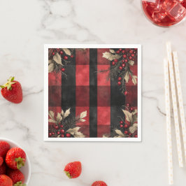 Guardanapo De Papel Natal Tradicional em Xadrez Vermelho e Preto