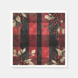 Guardanapo De Papel Natal Tradicional em Xadrez Vermelho e Preto