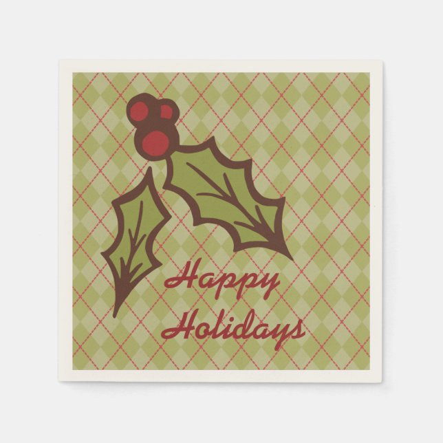 Guardanapo De Papel Natal Verde Holly Napkins (Frente)