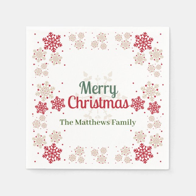 Guardanapo De Papel Natal Verde Vermelho Floco de Neve (Frente)